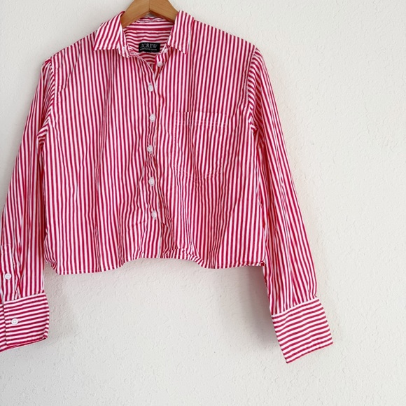 J. Crew Cropped Button Up Bartam Stripe Shirt Size 8 - Picture 2 of 6